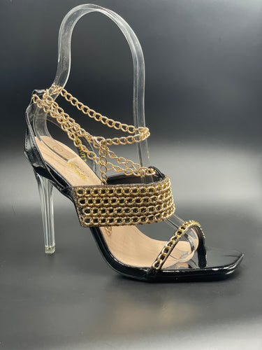 black and gold chain high heels