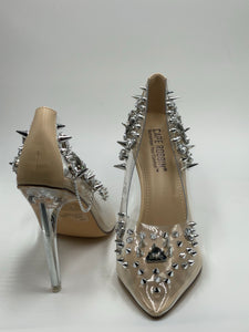 Clear spiky high heels