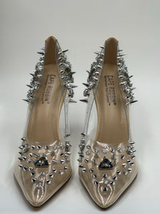 Clear spiky high heels